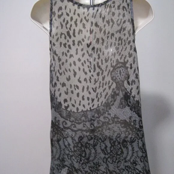 Vanity Womens Medium Sleeveless Top Sheer Polyester Dark Leopard & Lace Crochet - Picture 4 of 6